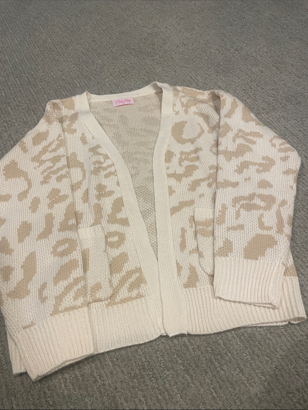 Kids Pink Lily Cream & Beige Animal-Print Open Cardigan